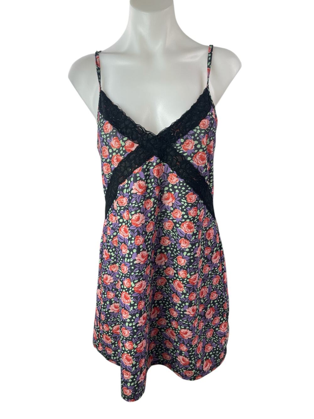 River Island Multicolor Lace Trim Floral V Neck Cami Camisole Tank Mini Dress 10
